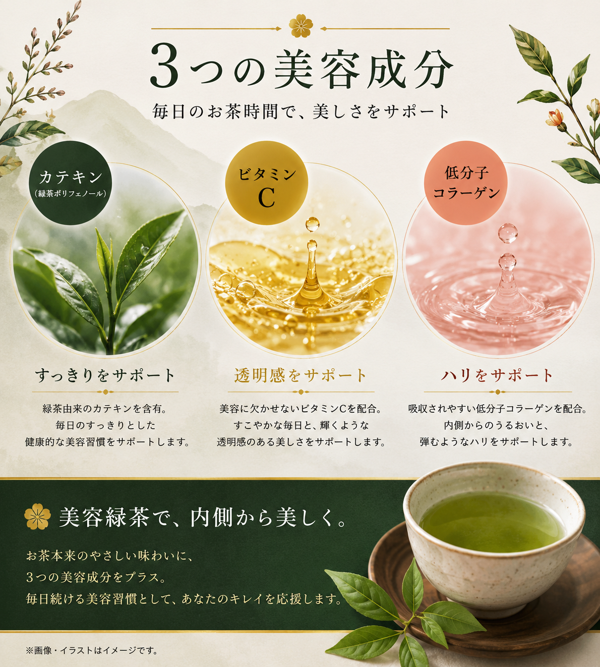 茶葉丸ごと美容緑茶 ビタミンC・低分子コラーゲン配合 深蒸し茶 30包 CureFizz