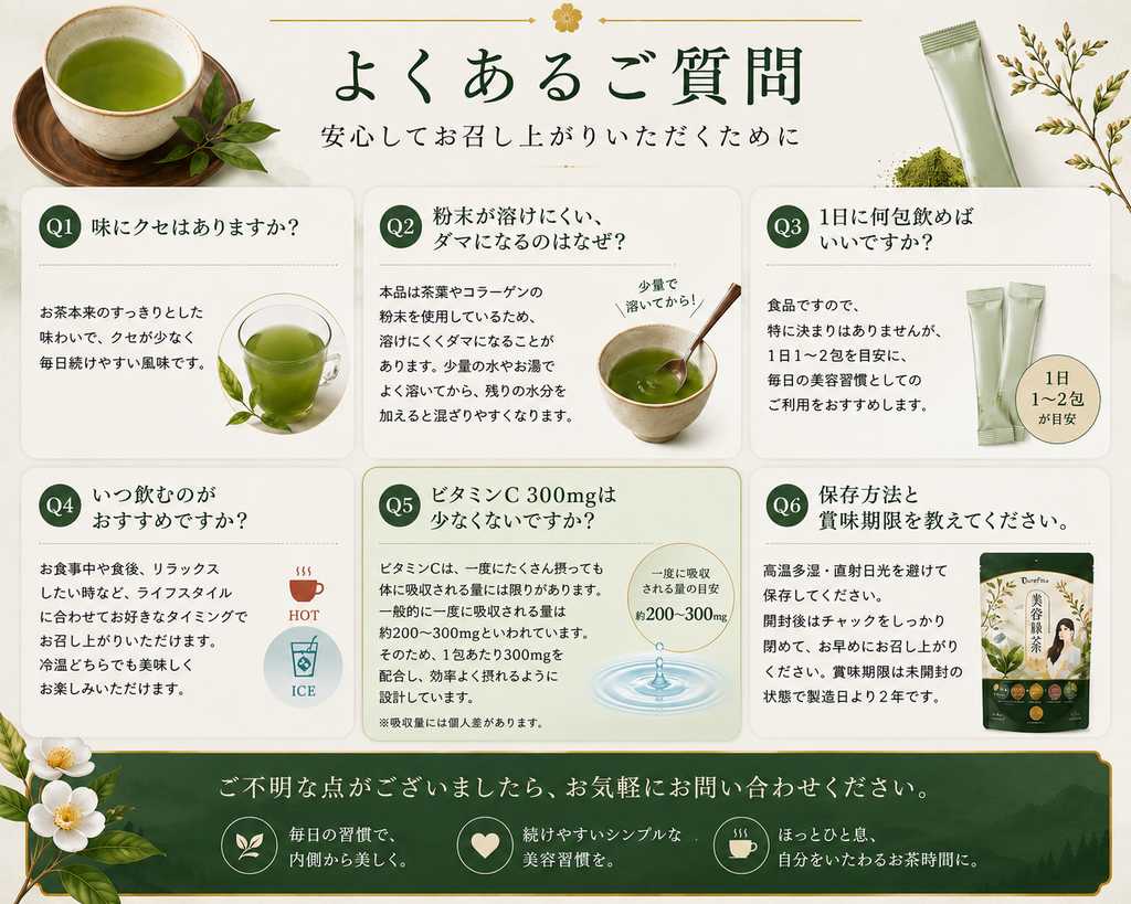 茶葉丸ごと美容緑茶 ビタミンC・低分子コラーゲン配合 深蒸し茶 30包 CureFizz